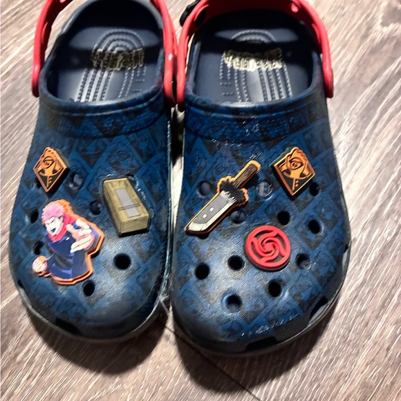 CROCS Blue and Red Sandals with Decorative Charms - Picture 1 of 9